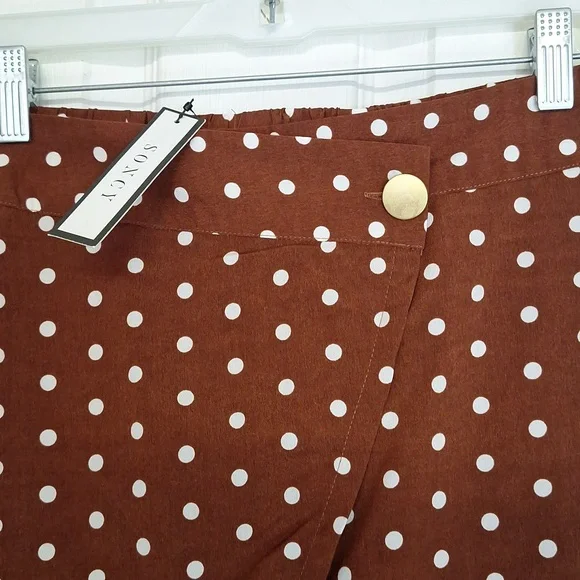 Soncy Polka Dot Wrap Skirt Size 0 (12) Brown & White NWT - Picture 2 of 8